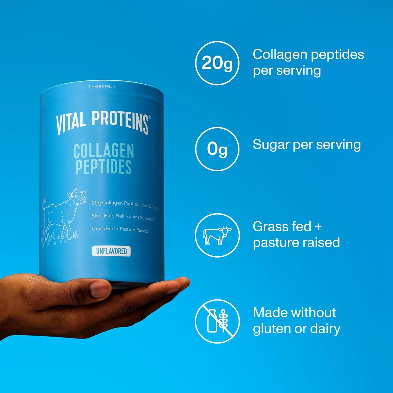 image:imageVital Proteins Grass Fed Collagen Peptides Powder Supports Hair Skin Nails Bones and Joints Health Hydrolyzed Peptides Zero Sugar Unflavored 20oz