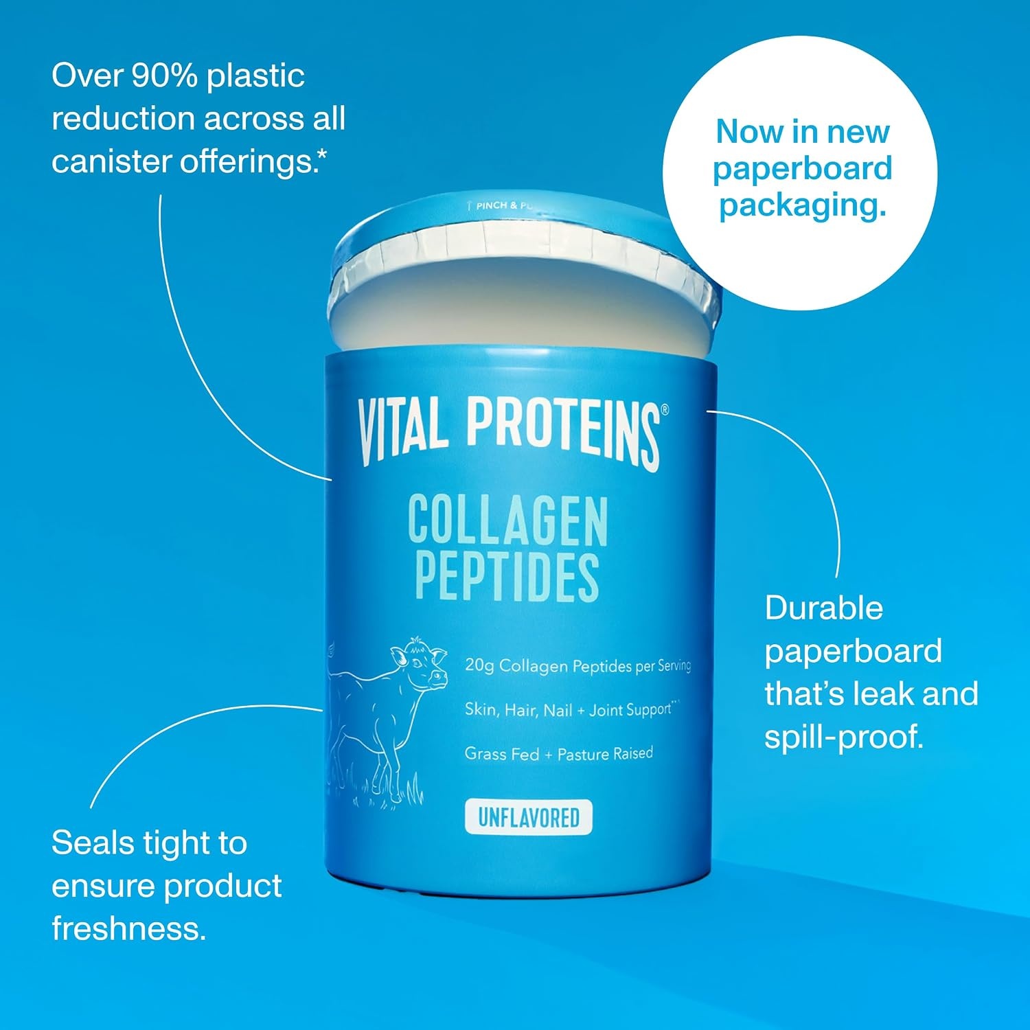 image:imageVital Proteins Grass Fed Collagen Peptides Powder Supports Hair Skin Nails Bones and Joints Health Hydrolyzed Peptides Zero Sugar Unflavored 20oz